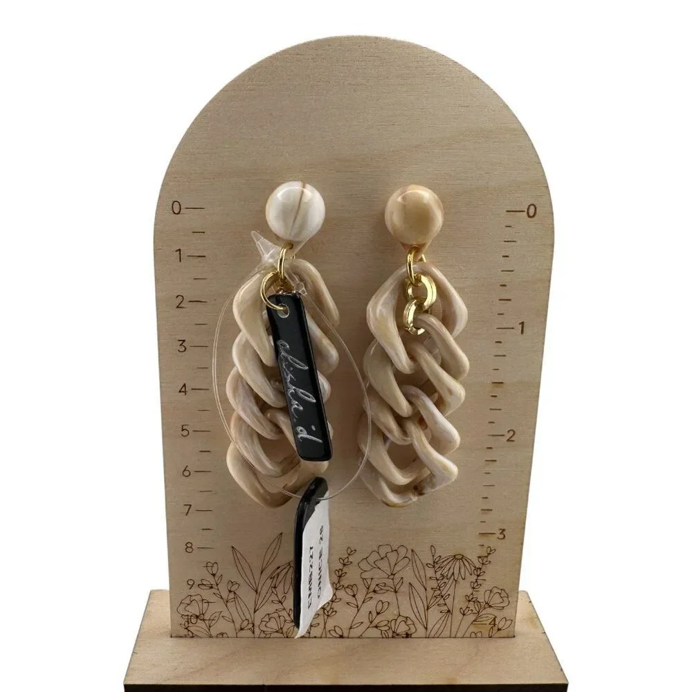 Alisha D Chunky Chain Earrings Made Italy Beige Marble Acrylic Gold Tone